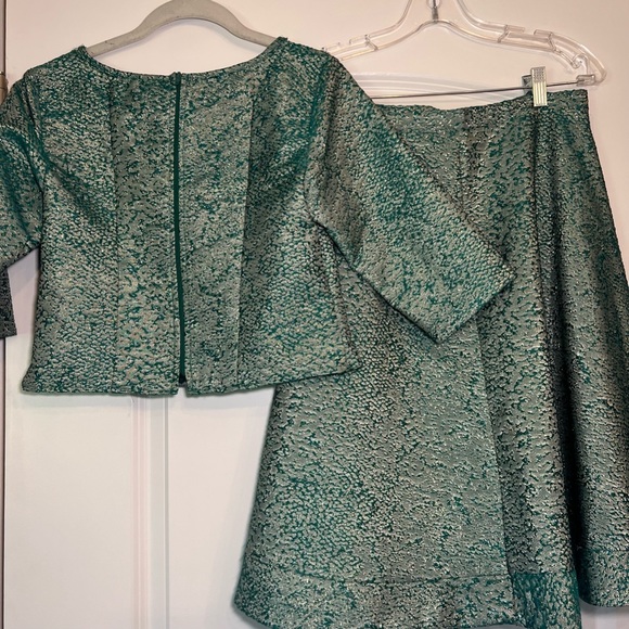 Bigoschi shirt and skirt matching set silver and turquoise pattern - Picture 3 of 8